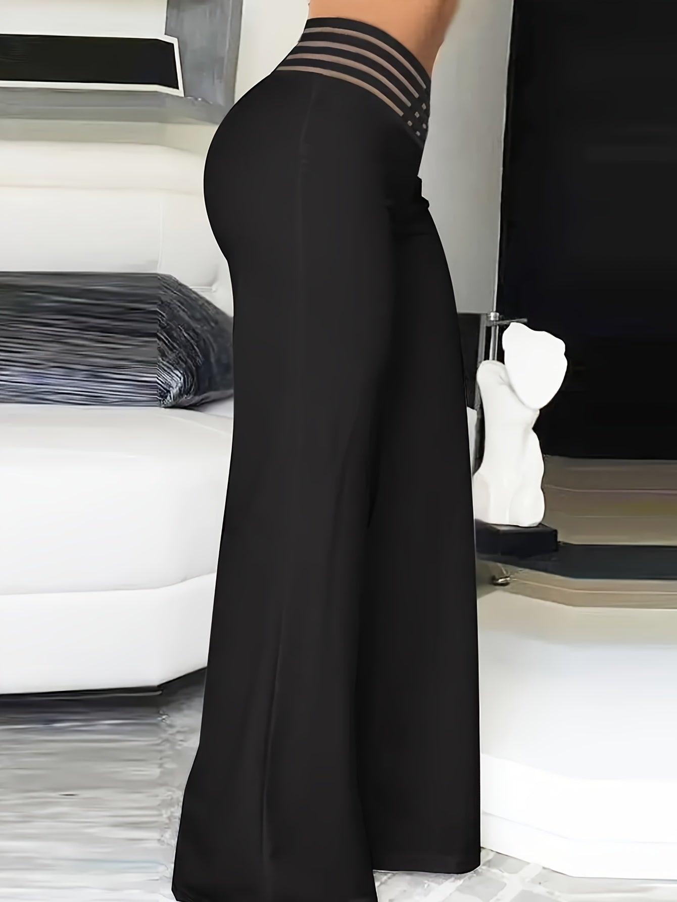 Cross Strap High Waist Wide Leg Pants, Elegant Loose Pants For Spring & Summer, Women's Clothing