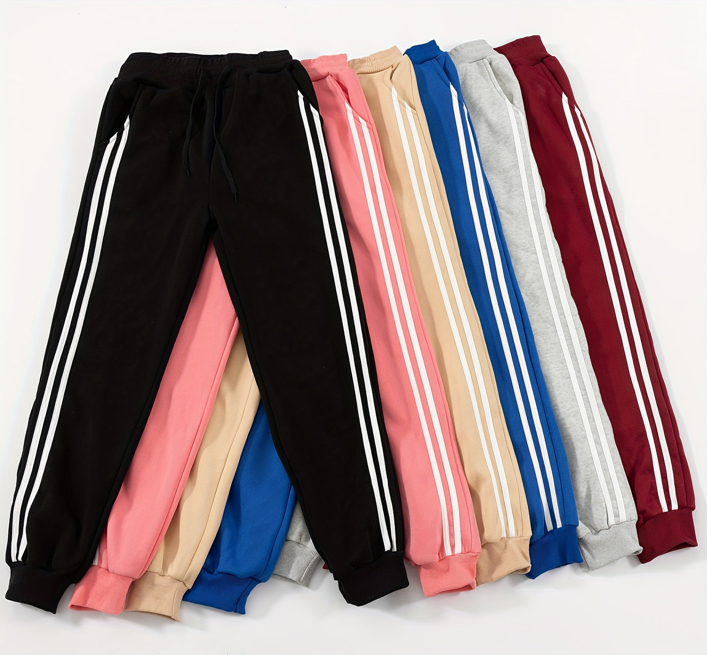 Women's casual fleece elastic waist sweatpants, solid color drawstring sports slacks, women's sports casual pants