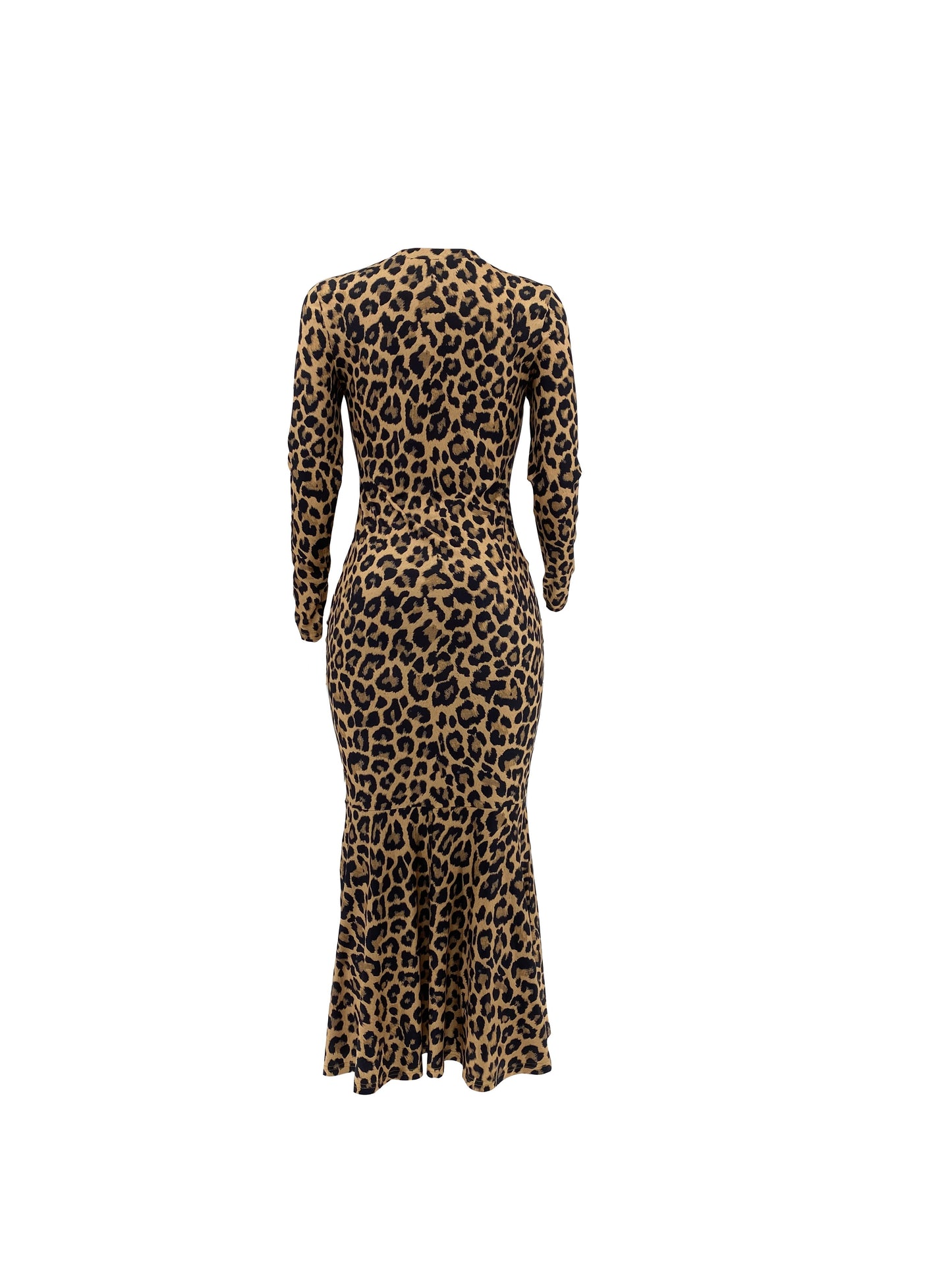 Leopard Print Crew Neck Dress, Elegant Long Sleeve Slim Dress For Spring & Fall, Women's Clothing