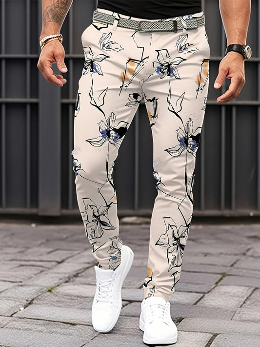 Men's Classic Fashion, Check Pattern Slim Fit And Turn-up Pants, Elegant Casual Pants For Business, Formal Parties And Everyday Wear