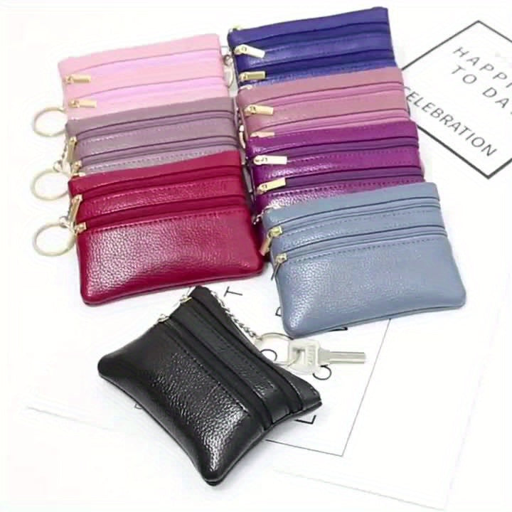 Women's Simple Mini Coin Purse, Zipper Faux Leather Clutch Purse, Portable Keychain Bag