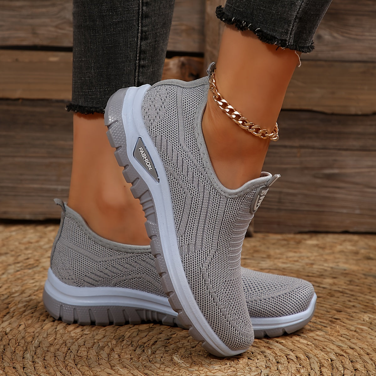 Women's Breathable Knit Sneakers, Casual Slip On Outdoor Shoes, Comfortable Low Top Shoes