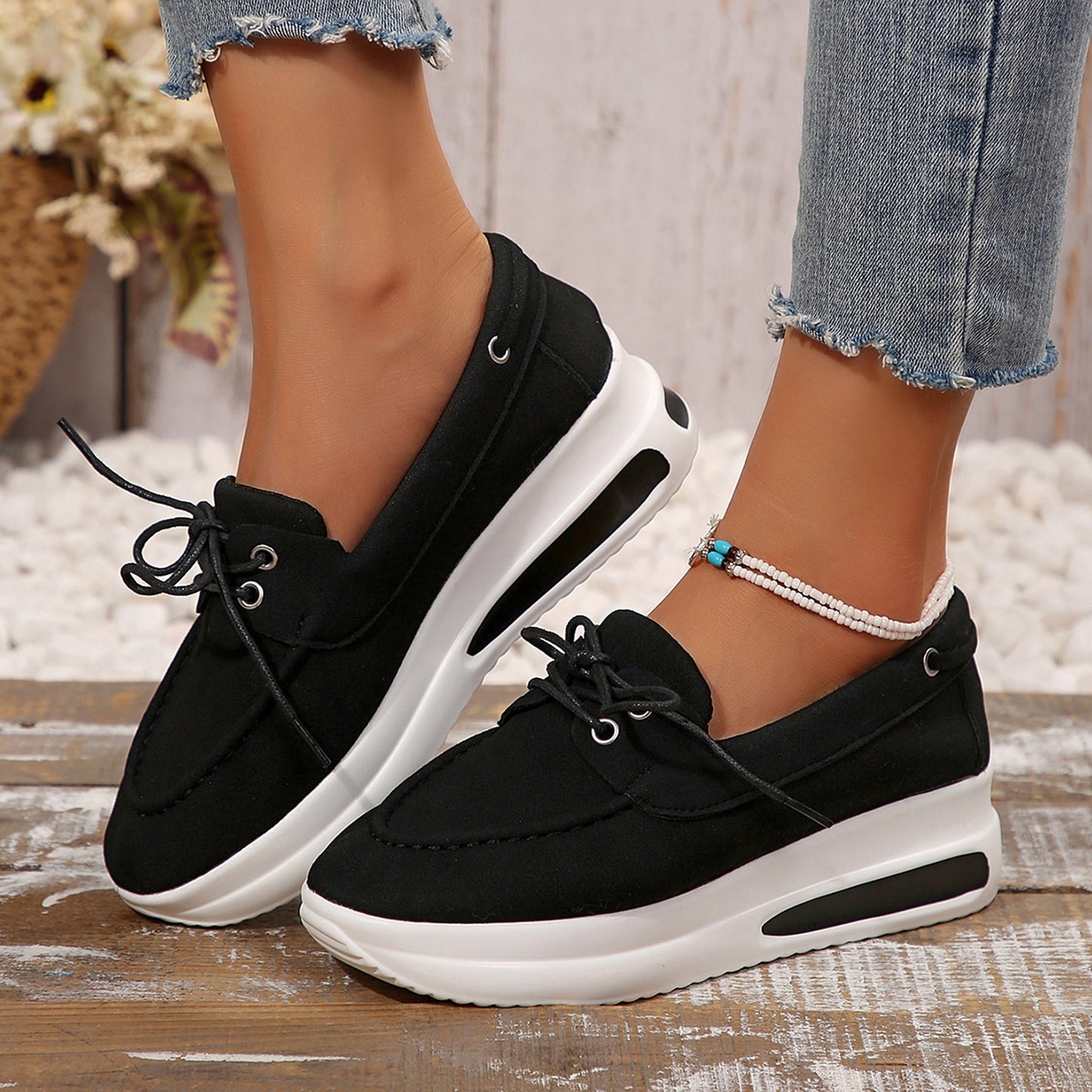 Women's Casual Sneakers Daily Casual Shallow Mouth Middle Heel Muffin Heel Women's Casual Single Shoes