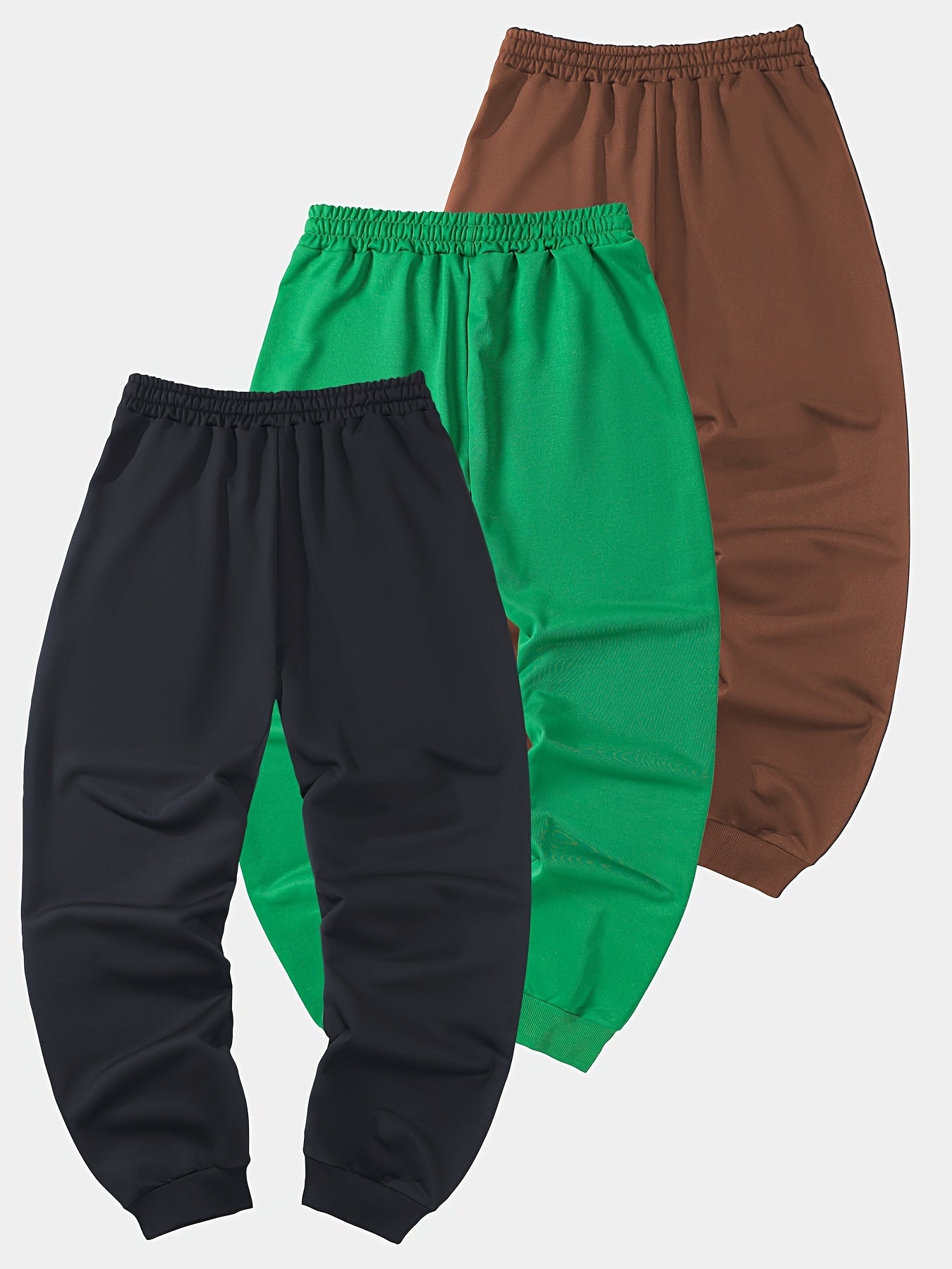 3pcs Solid Color Men's Regular Fit Jogger Sweatpants With Drawstring And Pockets, Chic And Trendy Trousers For Spring And Autumn Outdoors And Sports Wear