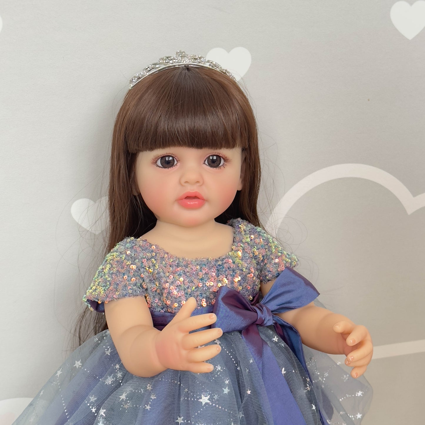 1pc 55cm Full Glue Vinyl Imitation Doll, With Princess Gauze Skirt, Pasted Long Hair, Can Enter The Water And Stand Against The Wall, Children's Play House Toy, Birthday Gift Easter Gift