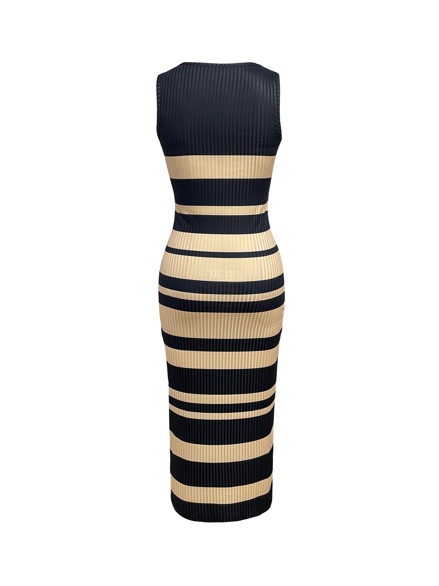 Striped Pattern V-neck Tank Dress, Casual Sleeveless Bodycon Dress For Spring & Summer, Women's Clothing