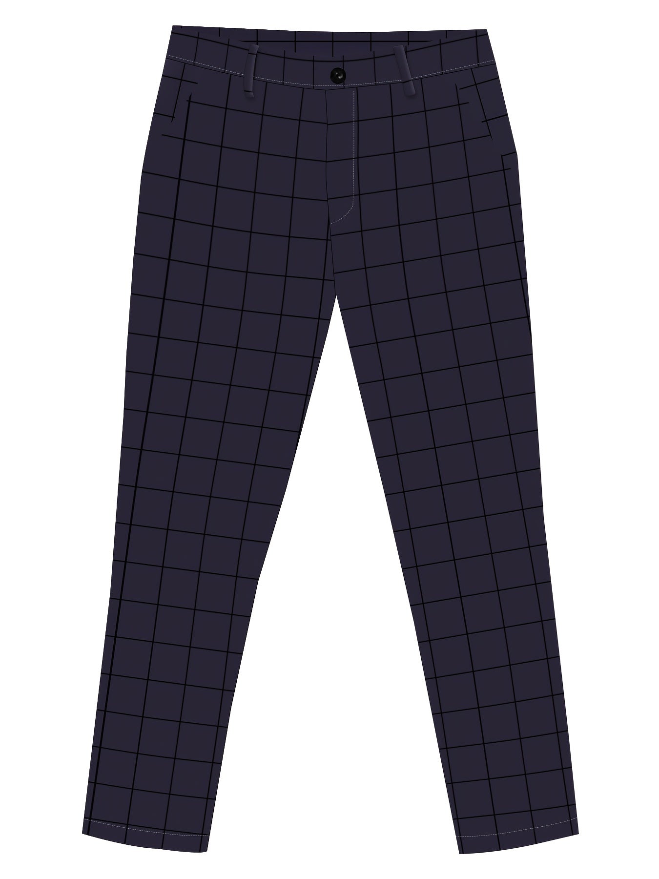 Classic Design Plaid Pattern Slim Fit Mid Stretch And Cuffed Pants For Men, Business Fashion Bottoms For Formal Occasions