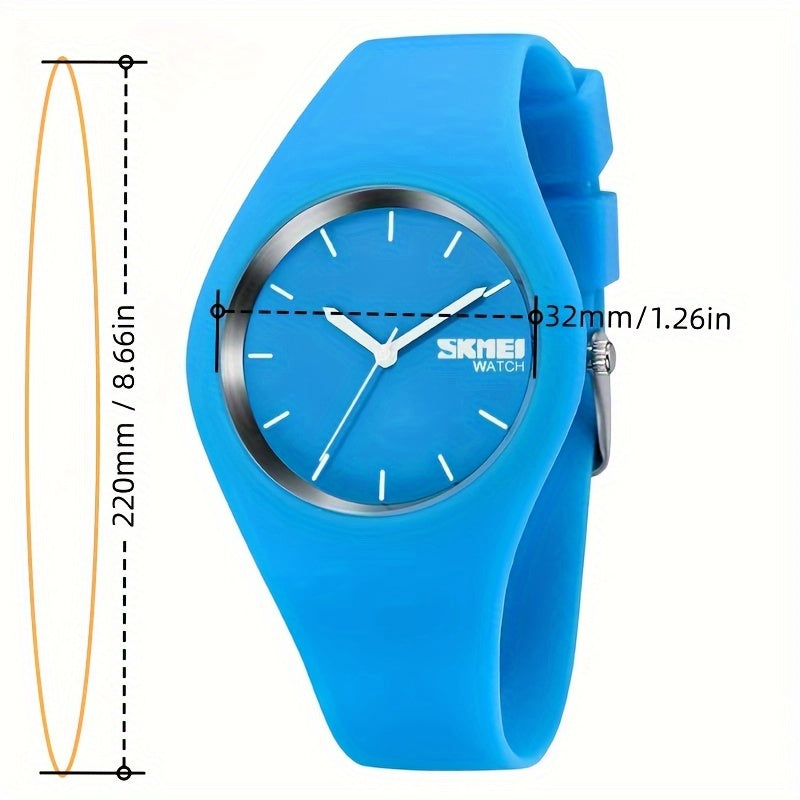 SKMEI Fashionable Unisex Quartz Wrist Watch with Stainless Steel Case and High-Quality Silicone Strap - Stylish Integrated Design with High-Hardness Glass, Sleek for Men and Women