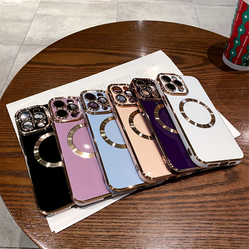 Candy Color Magnetic Wireless Charging Phone Case Compatible with iPhone 11/12/13/14/15 Pro Max Plus, Luxury TPU Shockproof Soft Cover with Magsafe and Lens Protection