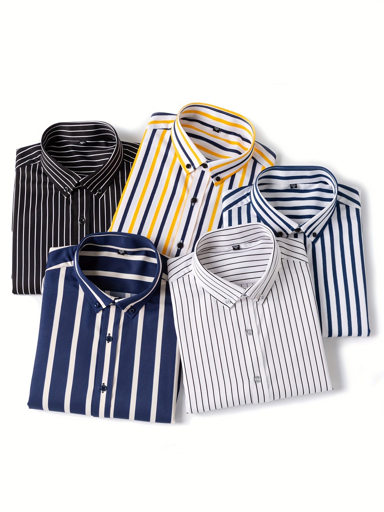 Men's Classic Casual Vertical Striped Slim Fit Long Sleeve Dress Shirts