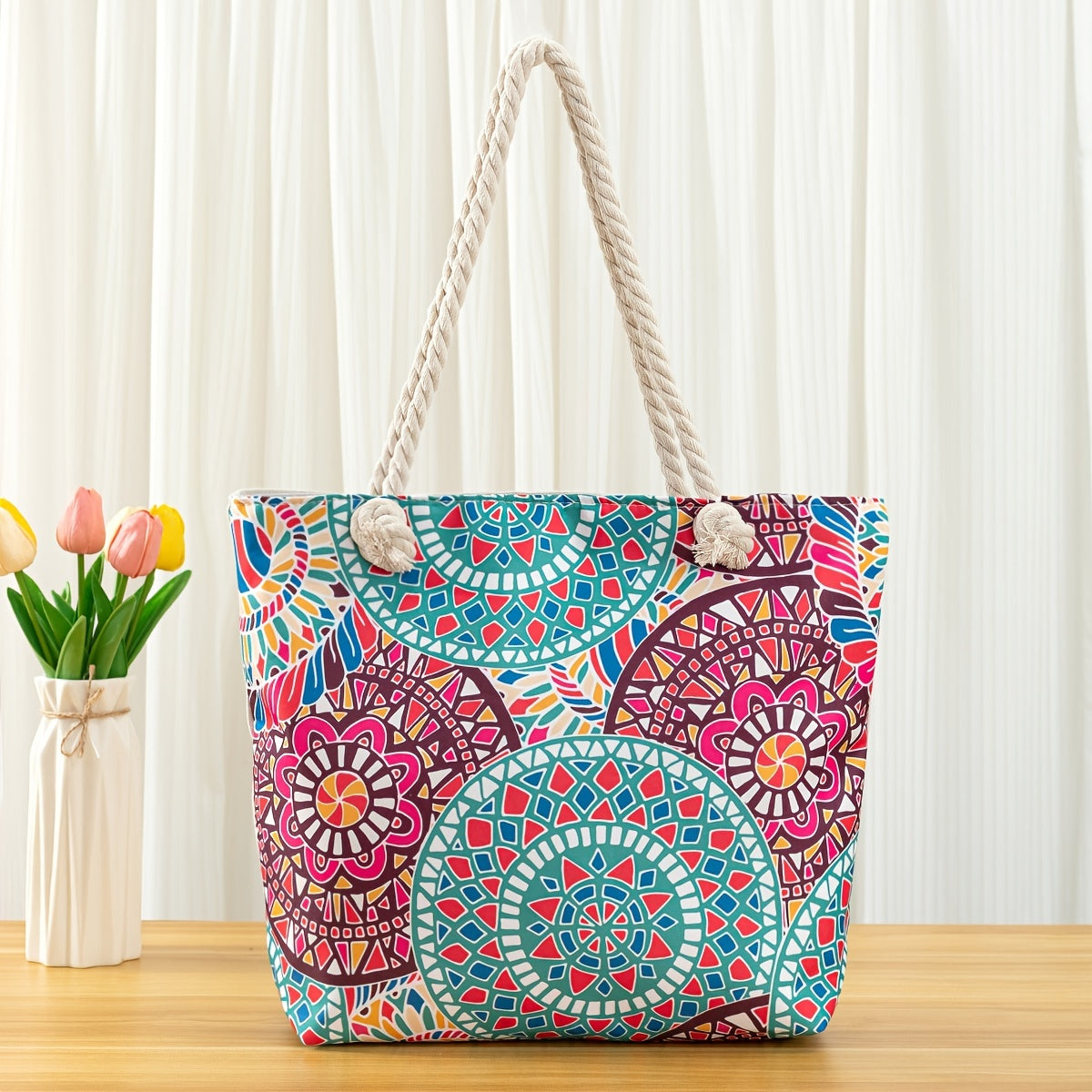 Chic Woven Beach Tote for Women: Durable, Waterproof with Zip Pocket & Wristlet – Perfect for Poolside & Seaside Adventures