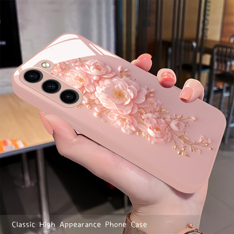 Pink Flower Glass Phone Case For SamSung For Galaxy Series - Compatible with s24/s24 plus/s24 ultra, s23/s23 plus/s23 ultra, s22/s22 plus/s22 ultra, s21/s21 plus/s21 ultra/s21 fe, s20/s20 plus/s20 ultra, A 03/a 04/a 13/a 14/a