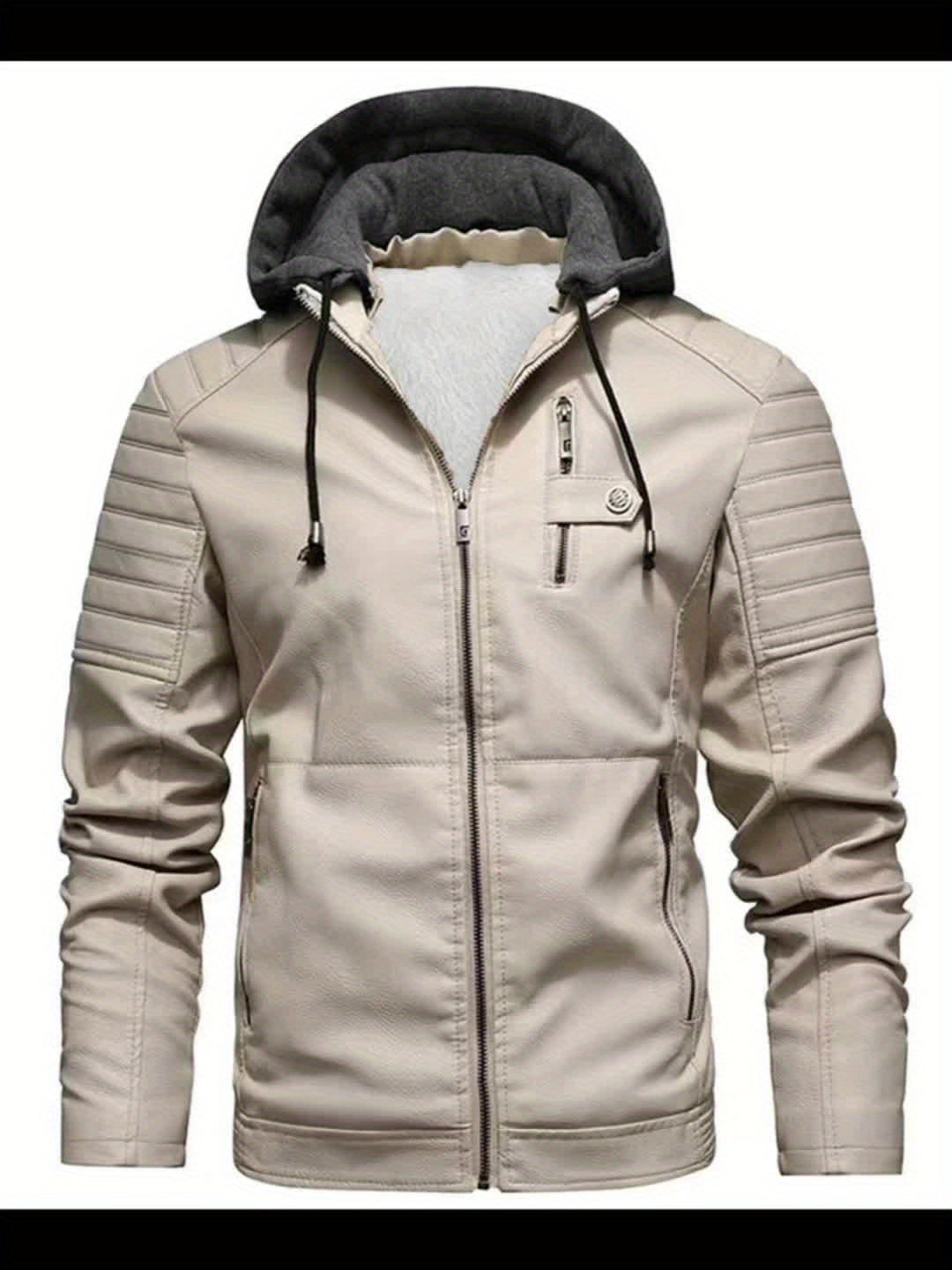 Men's Softshell Jacket With Hood - Windproof PU Leather Jacket For Casual Outings, Cycling, And Outdoor Activities In Autumn/Winter