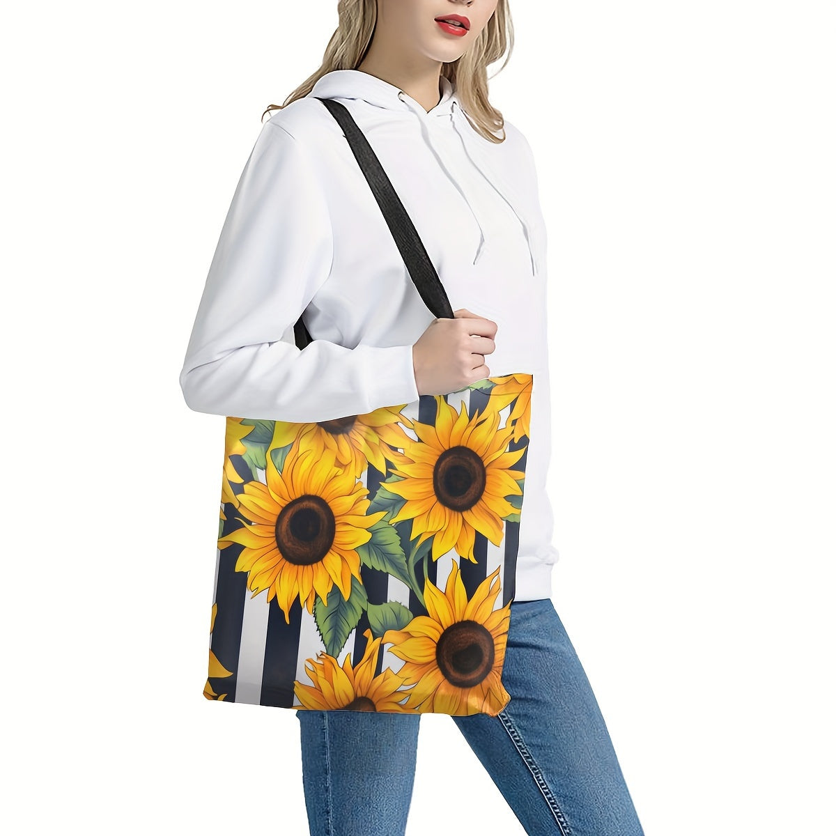 Stylish Sunflowers Printed Shoulder Bag, All-Match Versatile Shopping & Commuting Handbag For Women