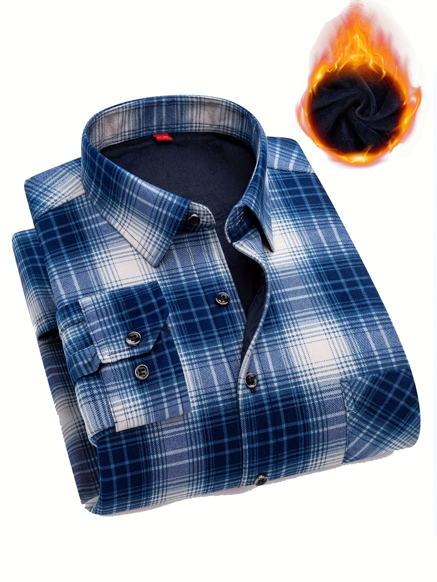 Men's Casual Plaid Long Sleeve Button-Down Shirt - Polyester Lapel Collar with Lining, Slight Stretch, Skinny Fit Woven Fabric for Fall/Winter, Single Breasted, Weekend Casual Style