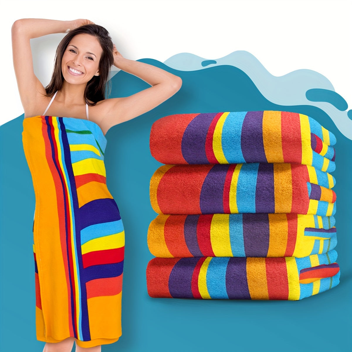 Extra Large Striped Beach Towel - Ultra-Soft Microfiber, Quick-Dry & Sand-Free, Perfect For Travel, Yoga, Camping & Swimming - Machine Washable