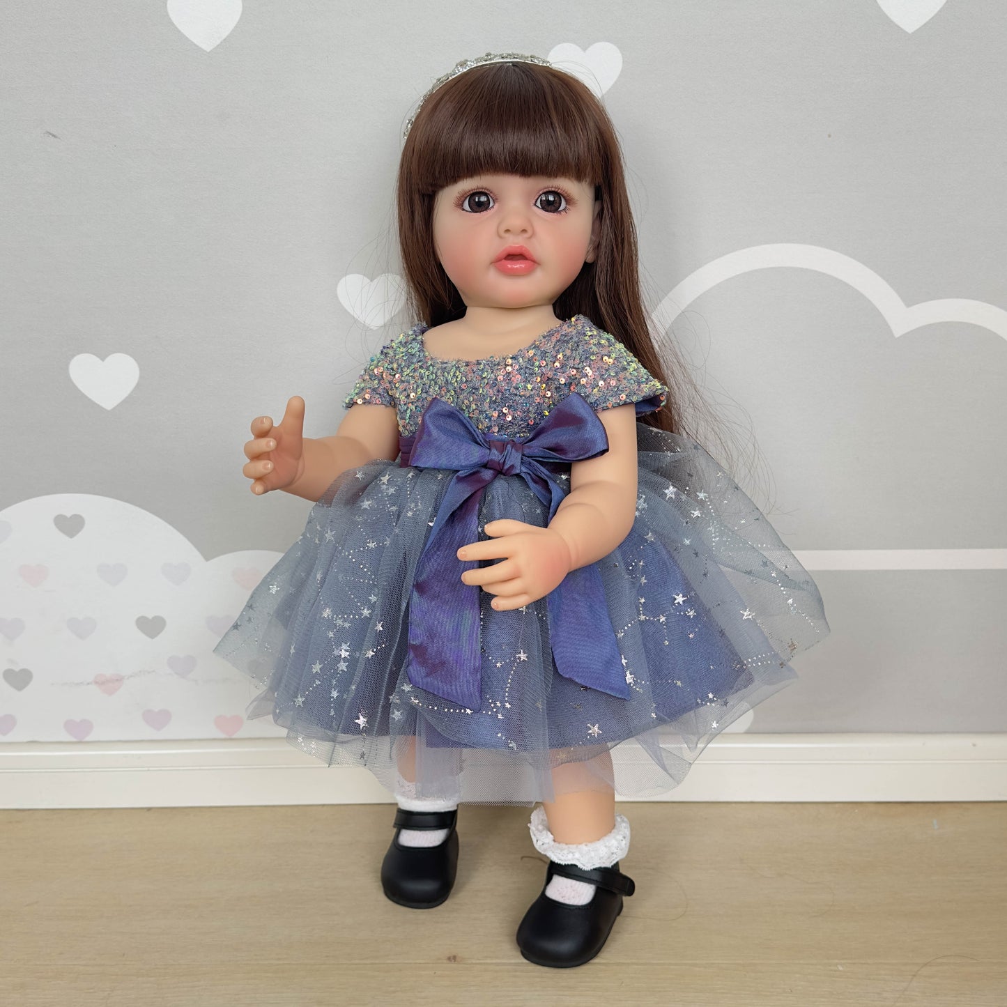 1pc 55cm Full Glue Vinyl Imitation Doll, With Princess Gauze Skirt, Pasted Long Hair, Can Enter The Water And Stand Against The Wall, Children's Play House Toy, Birthday Gift Easter Gift