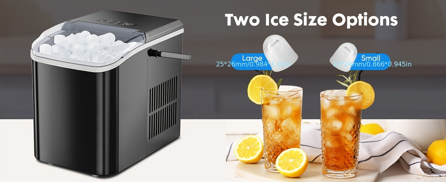 Countertop Ice Maker, Nugget Portable Ice Machine, 9 Bullet Ice Cubes in 6 Mins, 26.5lbs in 24Hrs Self-Cleaning with Handle, Basket, Scoop for Home, Kitchen/Party/Camping/RV