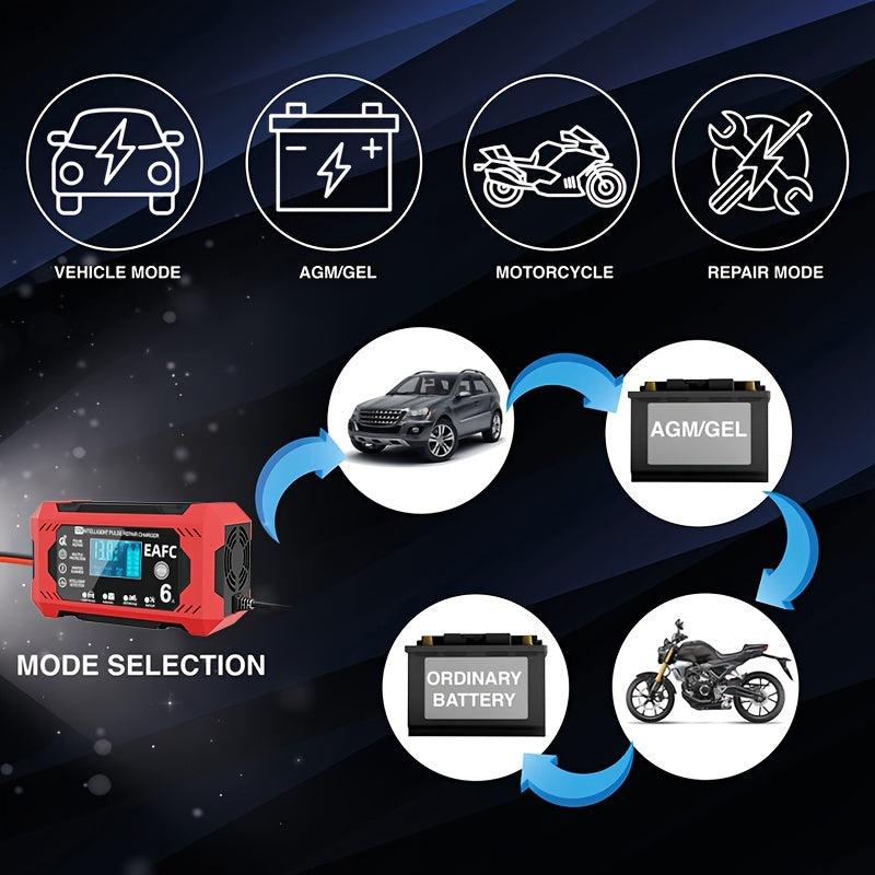 Car Battery Charger, 12V 6A Smart Battery Trickle Charger Auto 12V 24V Battery Maintainer For Car Truck Motorcycle Lawn Mower Marine Lead Acid Charger