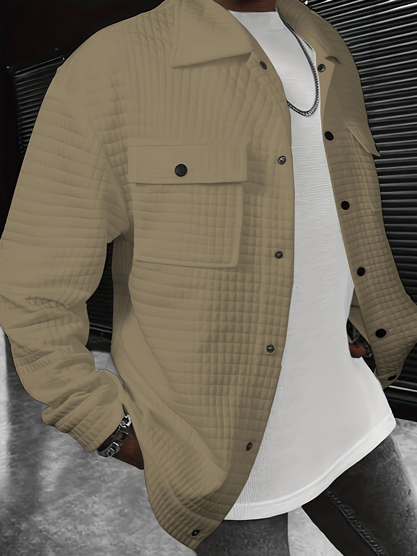 Men's Solid Color Button Lapel Collar Long Sleeve Jacket, Trendy Loose Jacket For Spring Autumn