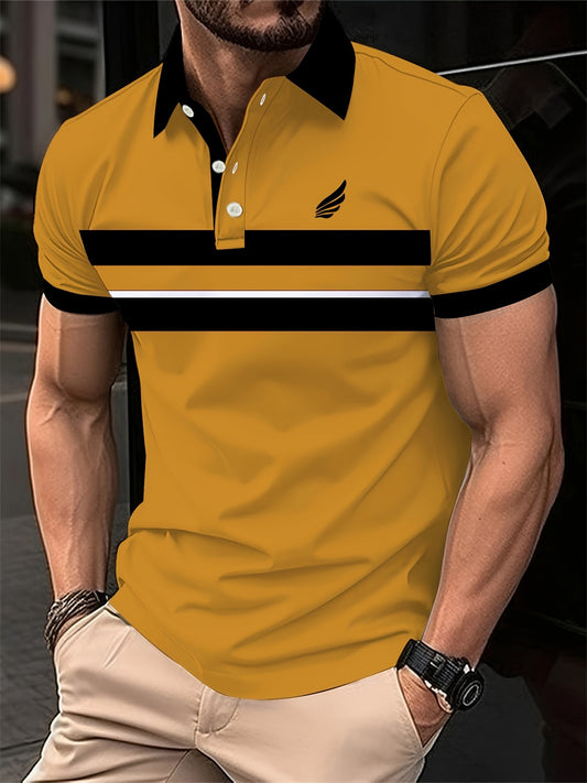 Men's Fashion Color Block Shirt, Casual Short Sleeve Golf Shirt, Comfort Fit For Summer Sport & Casual Outings