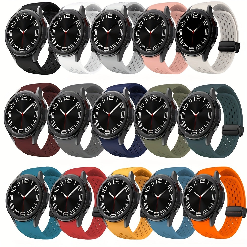 No Gap Silicone Band Compatible with Samsung Galaxy Watch 6 Classic Band 47mm 43mm, Breathable Sport Silicone Magnetic Band for Galaxy Watch 6 5 4 Band 44mm 40mm/ Galaxy Watch 5 Pro 45mm