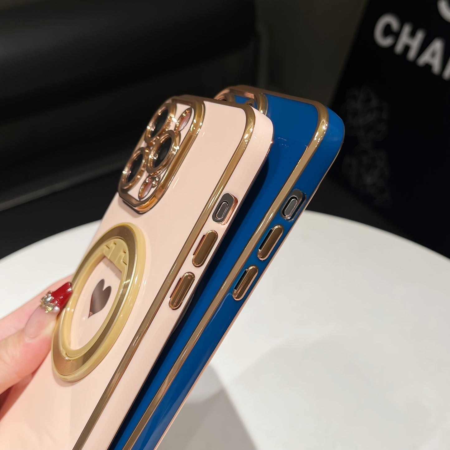 Electroplated Heart-shaped Solid Color Stand For Phone Case Suitable For IPhone 15Promax/15/15Pro/15plus/14Promax/14Pro/14/14plus/13Promax/13Pro/13/12Promax/12Pro/12 Protective Case