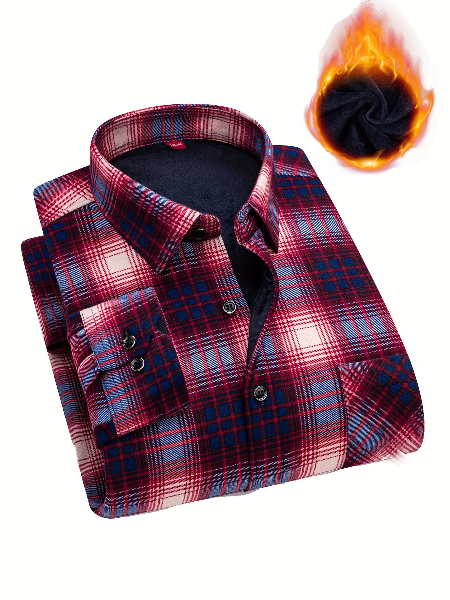 Men's Casual Plaid Long Sleeve Button-Down Shirt - Polyester Lapel Collar with Lining, Slight Stretch, Skinny Fit Woven Fabric for Fall/Winter, Single Breasted, Weekend Casual Style