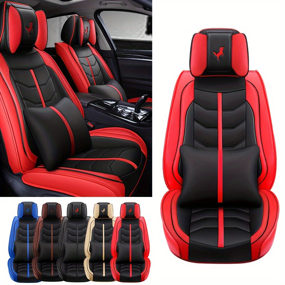 5-seater Full Car Seat Cover, Fully Enveloped Seat Protector, Artificial Leather, Universal Waterproof Leather Car Seat Cover Accessories For Most Cars, Trucks, Cars And SUVs