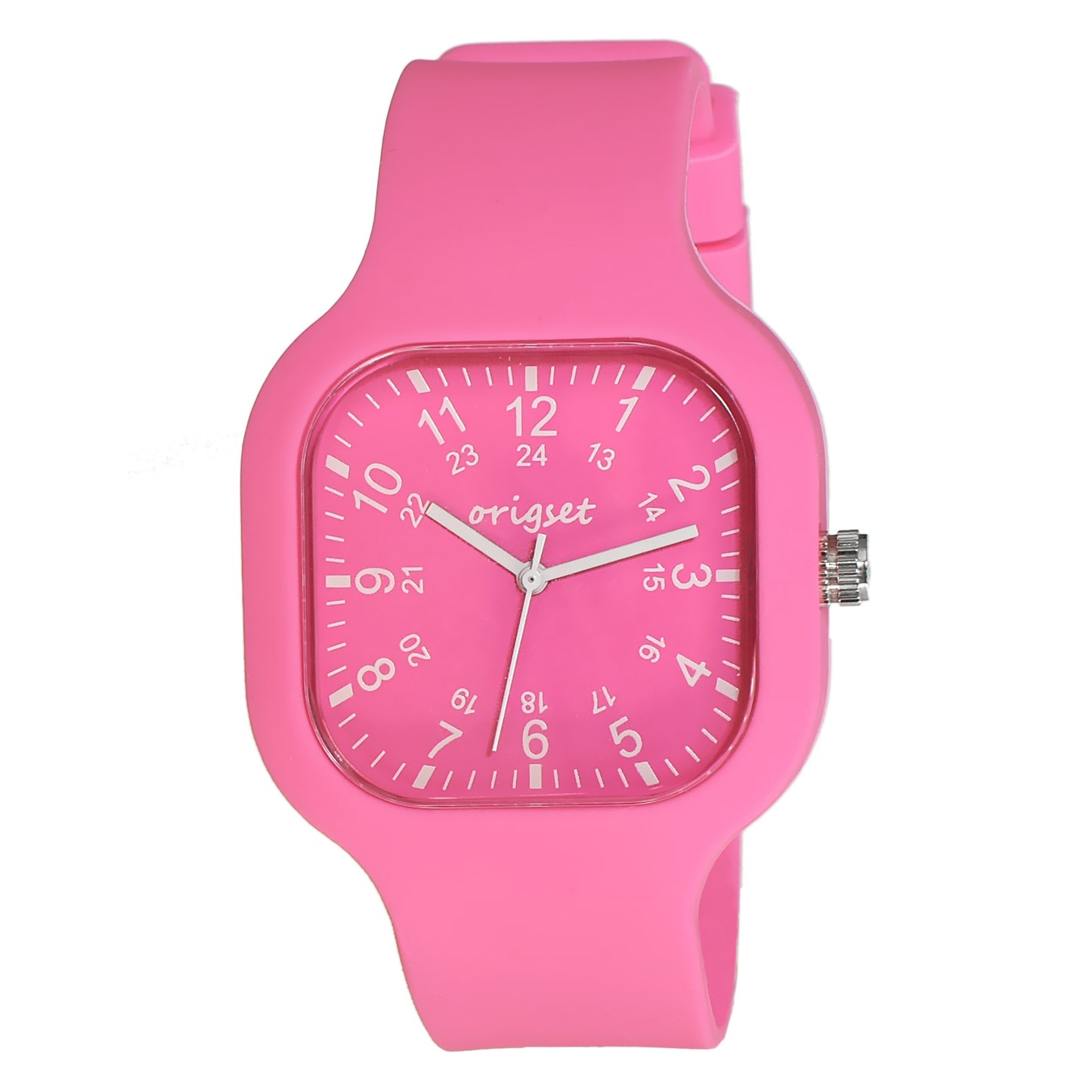 origset Women Watch Ladies Hot Pink Square 24 Hour 3-Hand For Nurse Medical Students Teachers Doctors Colorful WaterProof 12 & 24 hour with Second Hand, Easy to Read Time