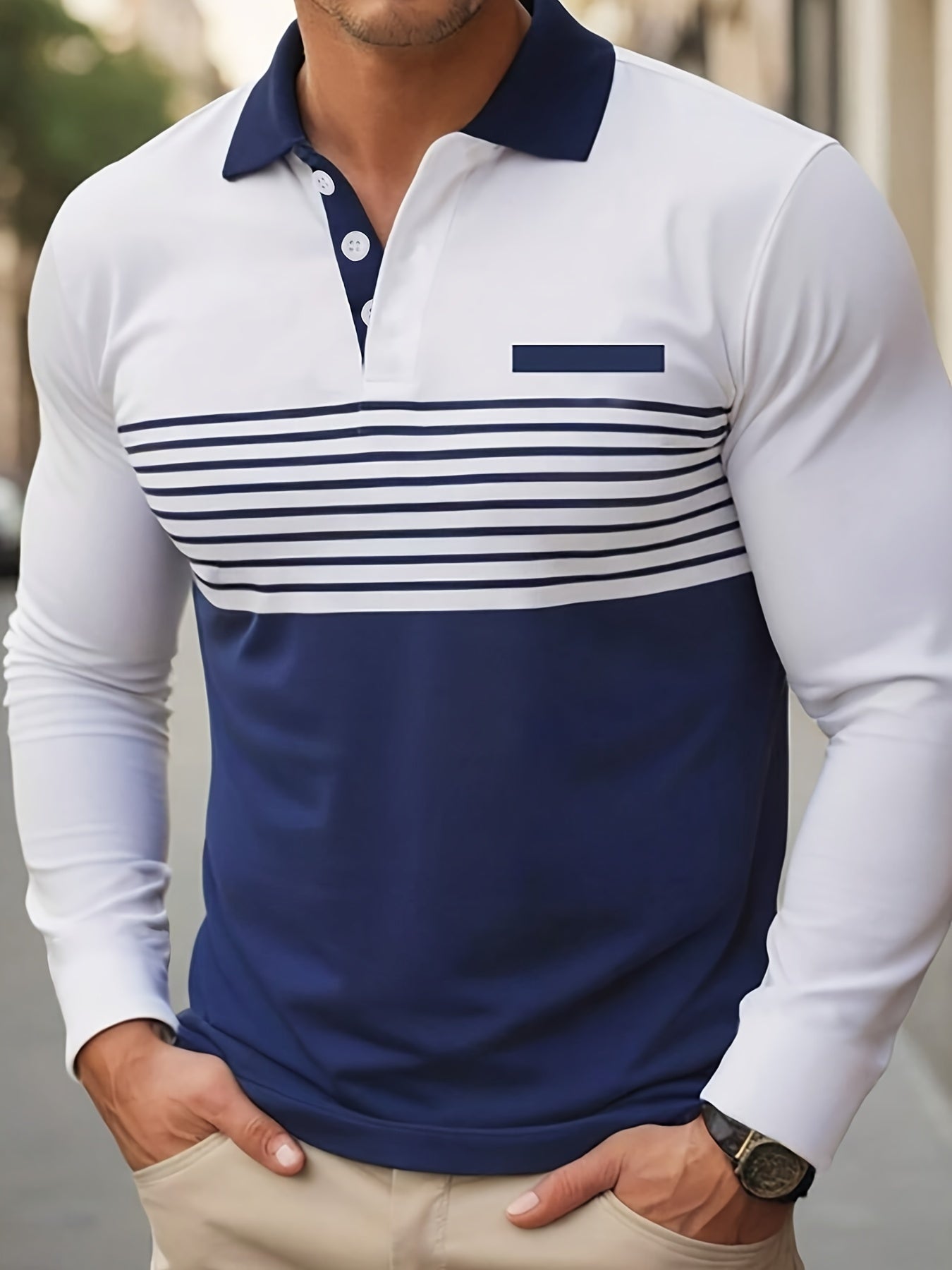 Men's Classic Striped Long Sleeve Shirt - Versatile & Casual, Perfect for Spring/Fall, Machine Washable