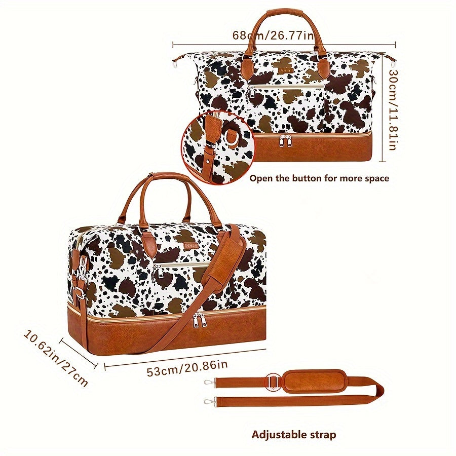 Elegant Oxford Cloth Weekender Bag for Women with Shoe Compartment - 1 PC Cow Pattern Travel Duffel Tote from Guangzhou