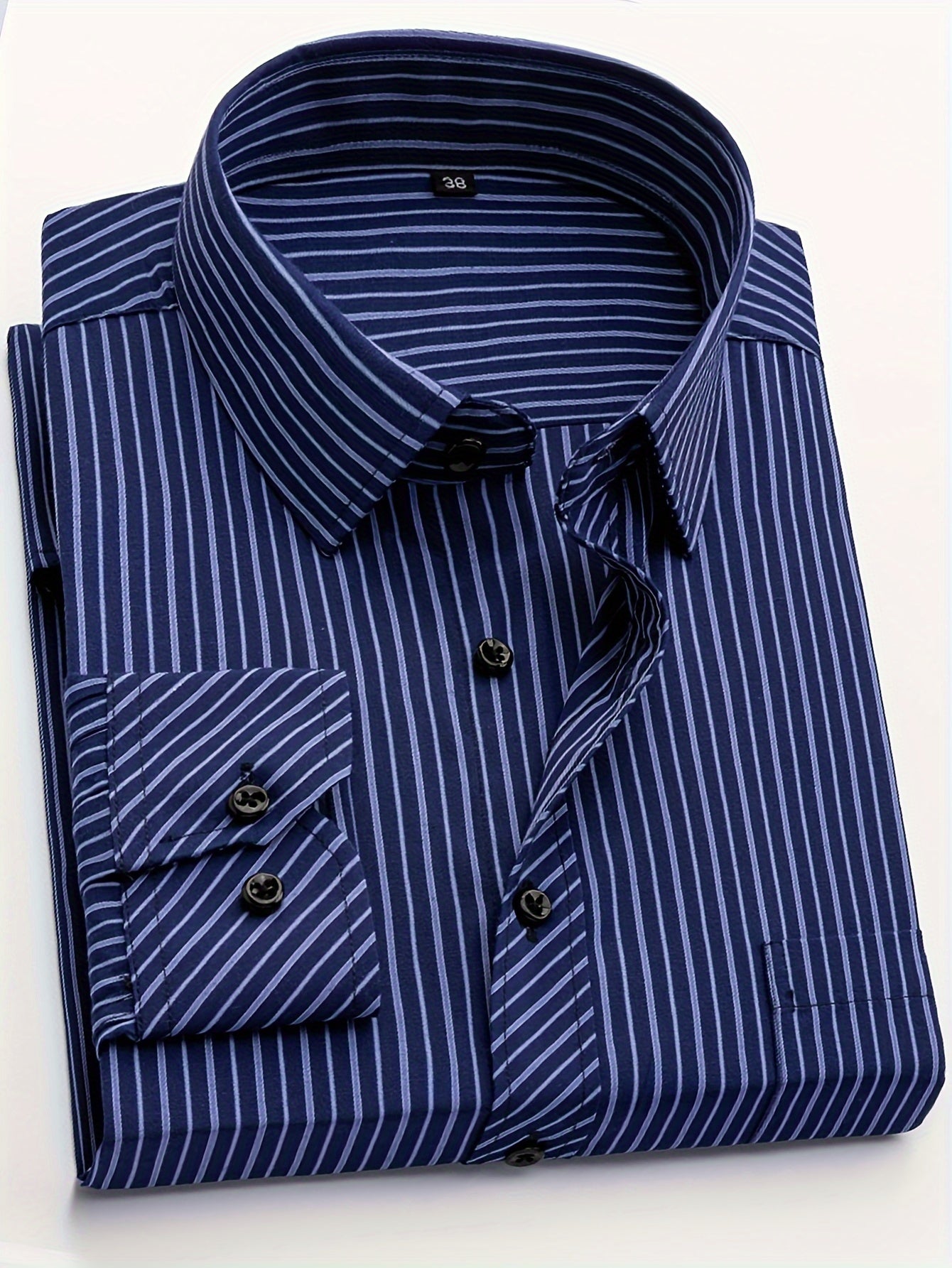 Men's Classic Striped Long Sleeve Shirt - Casual & Business Style, Polyester, Non-Stretch Fabric, Button Detail