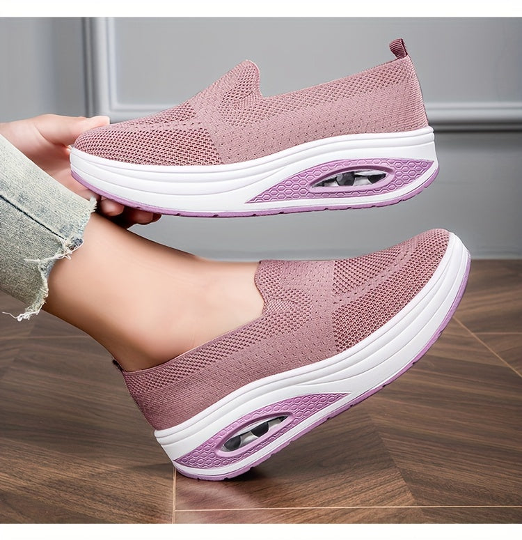 Women's Solid Color Casual Sneakers, Soft Sole Platform Air Cushion Walking Shoes, Low-top Breathable Shoes