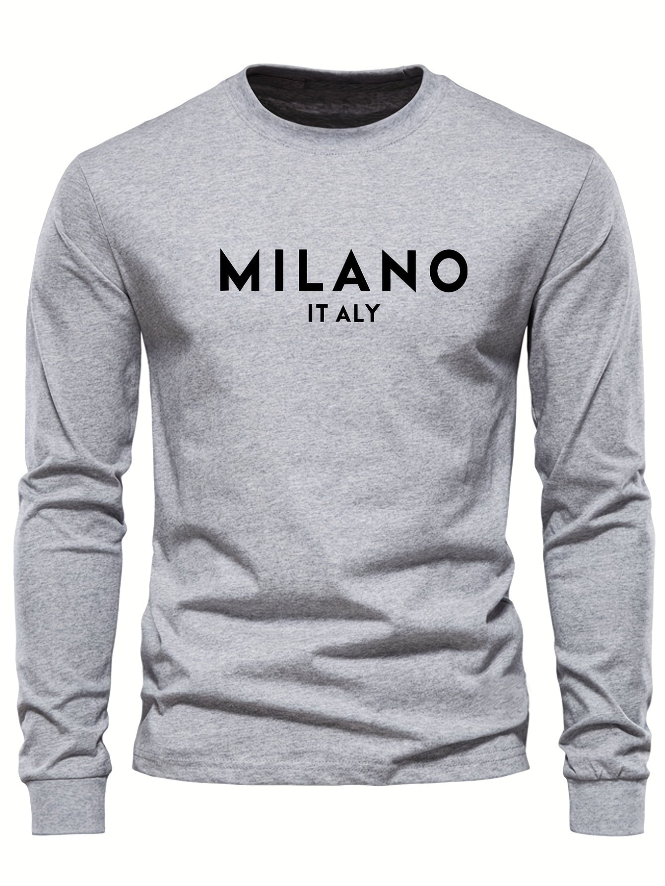 Milano Italy Graphic Print Long Sleeve T-Shirt - Polyester Blend, Crew Neck, Medium Stretch, Knit Sports Style Tee