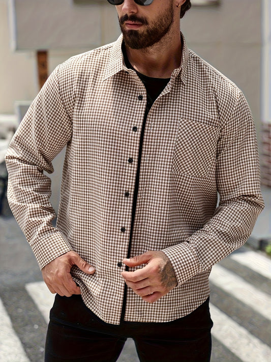 Men's Allover Plaid Long Sleeve Shirt For All Seasons, Casual Comfy Shirt As Gift