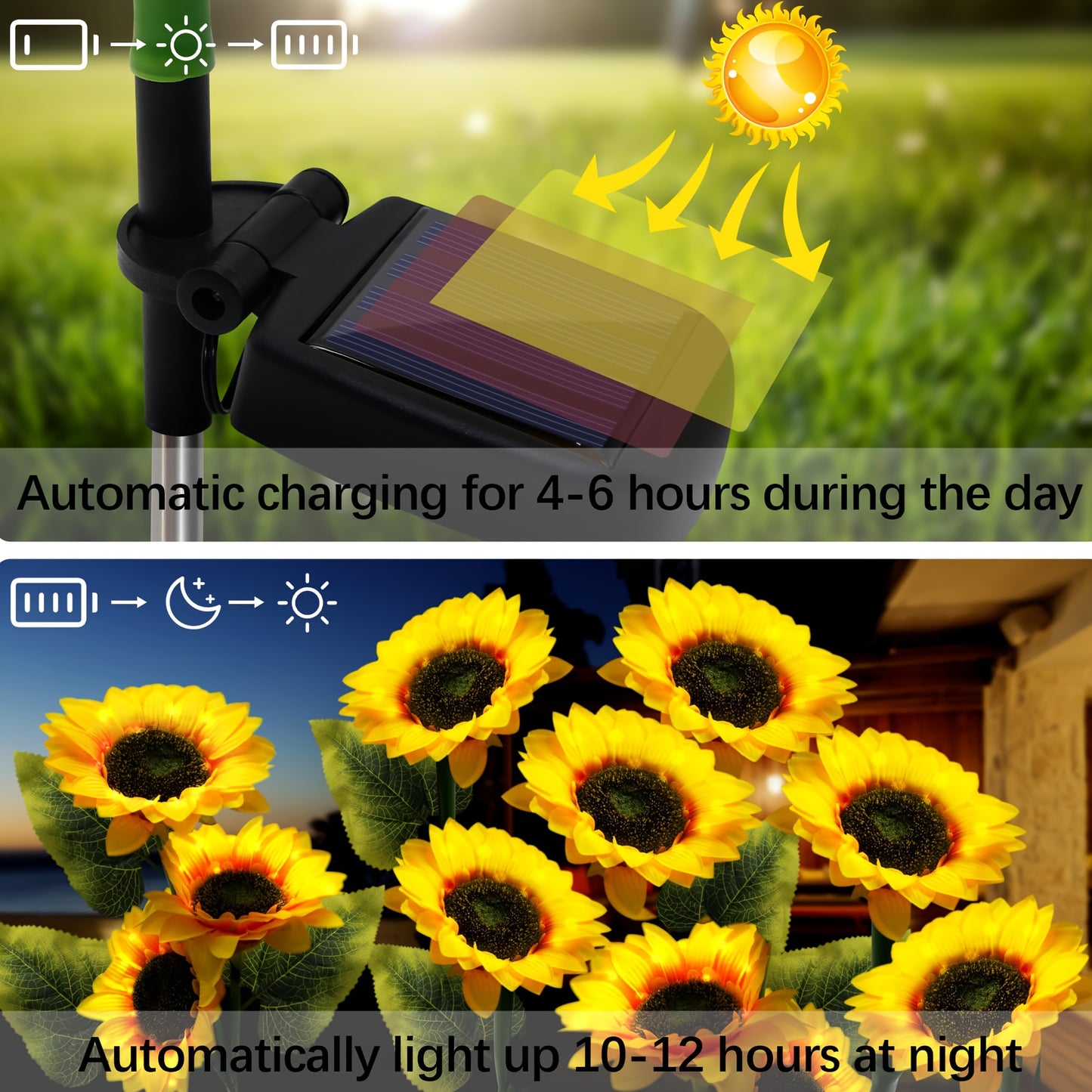 2 Packs Sunflower Solar Lights Outdoor Decor, With 3 LED Sunflower Yellow Flower Lights, Decorative For Patio Lawn Garden Yard Pathway Decoration