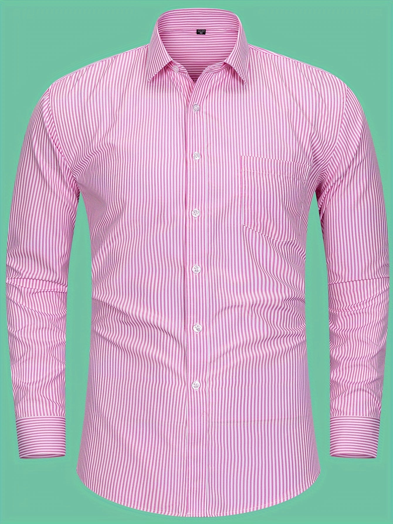 Men's Classic Striped Long Sleeve Shirt - Casual & Business Style, Polyester, Non-Stretch Fabric, Button Detail