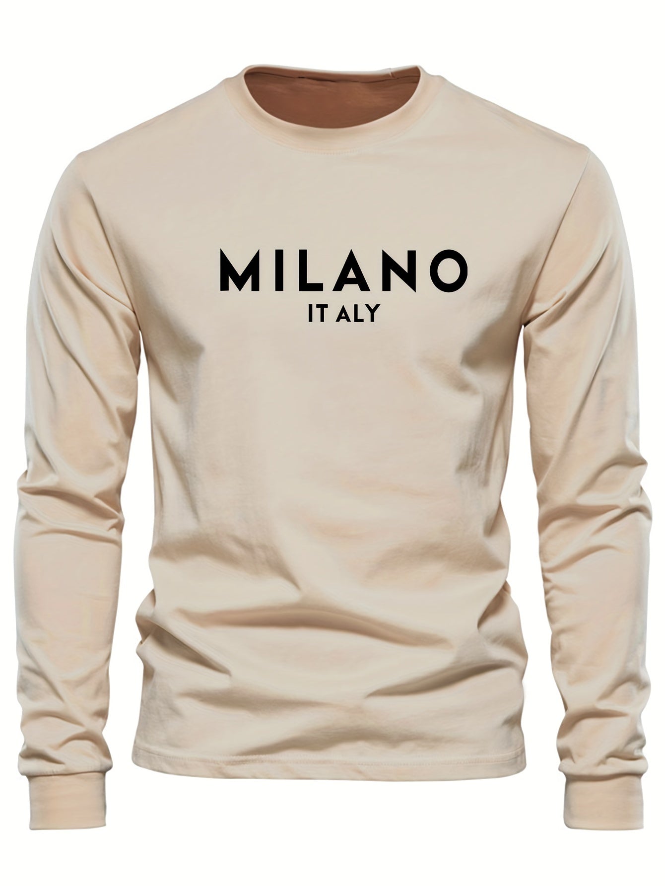 Milano Italy Graphic Print Long Sleeve T-Shirt - Polyester Blend, Crew Neck, Medium Stretch, Knit Sports Style Tee