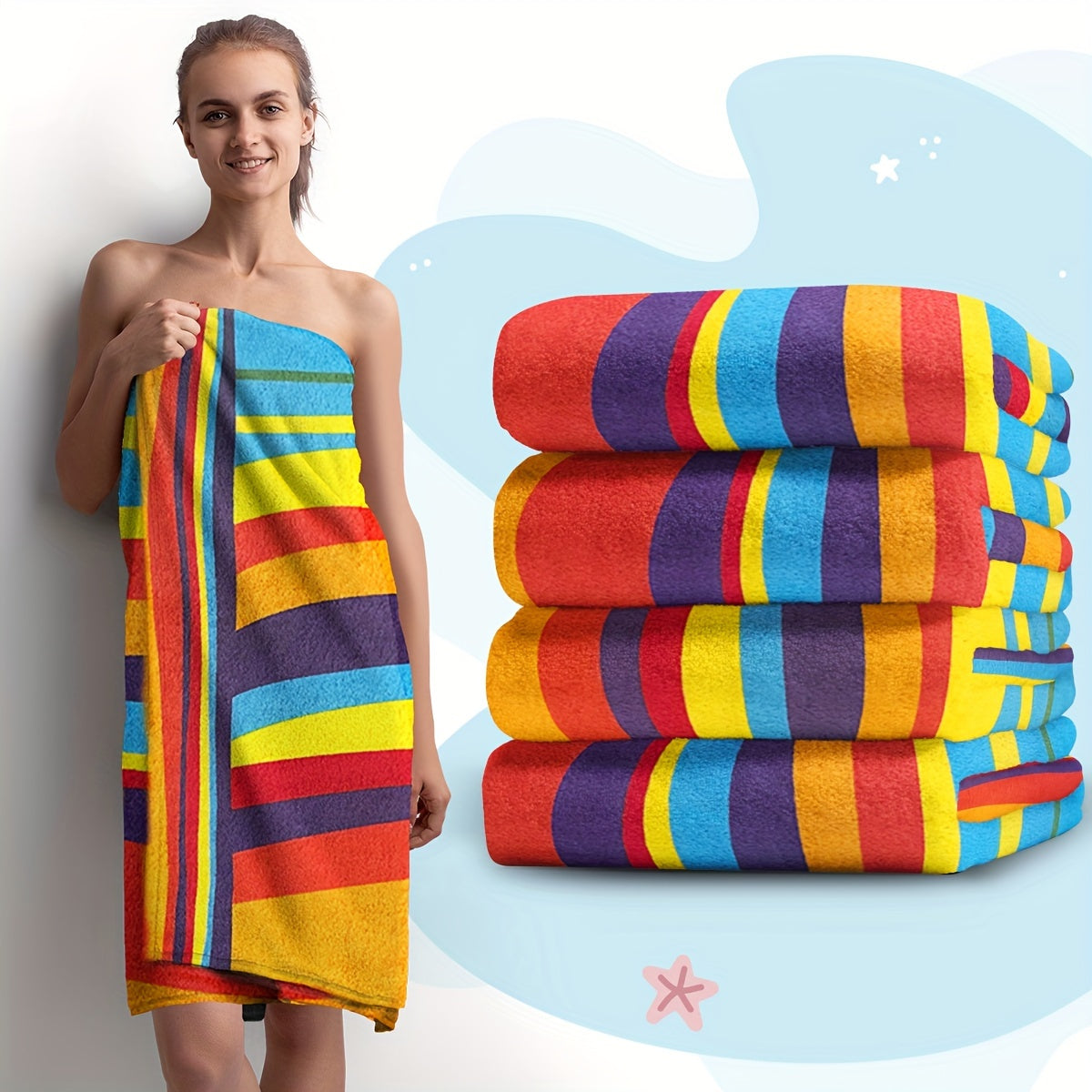 Extra Large Striped Beach Towel - Ultra-Soft Microfiber, Quick-Dry & Sand-Free, Perfect For Travel, Yoga, Camping & Swimming - Machine Washable