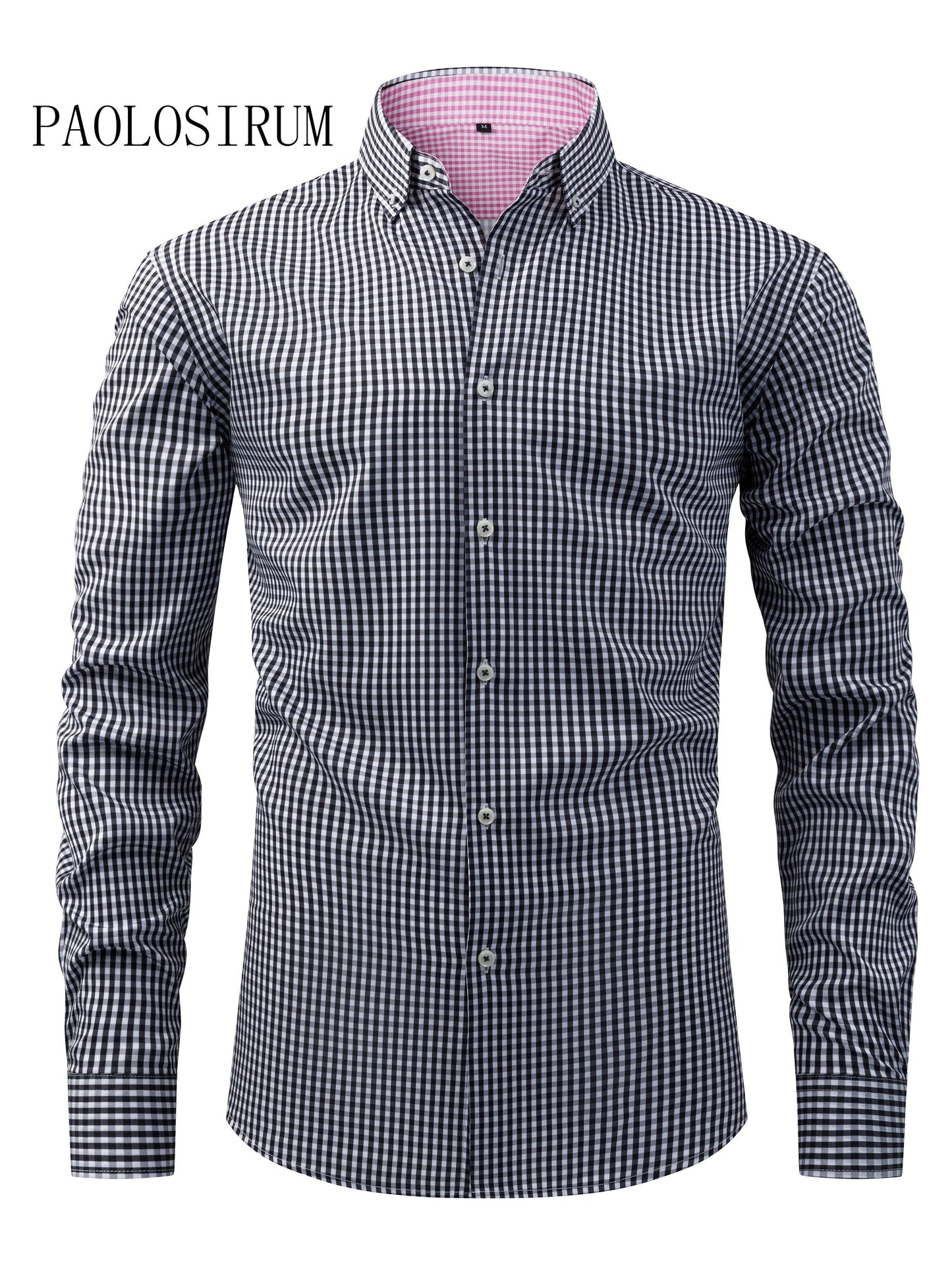 Classic Style Men's Plaid Pattern Dress Shirt, Long Sleeve Button Down Lapel Shirt, Comfy And Breathable Top For Business And Formal Occasions