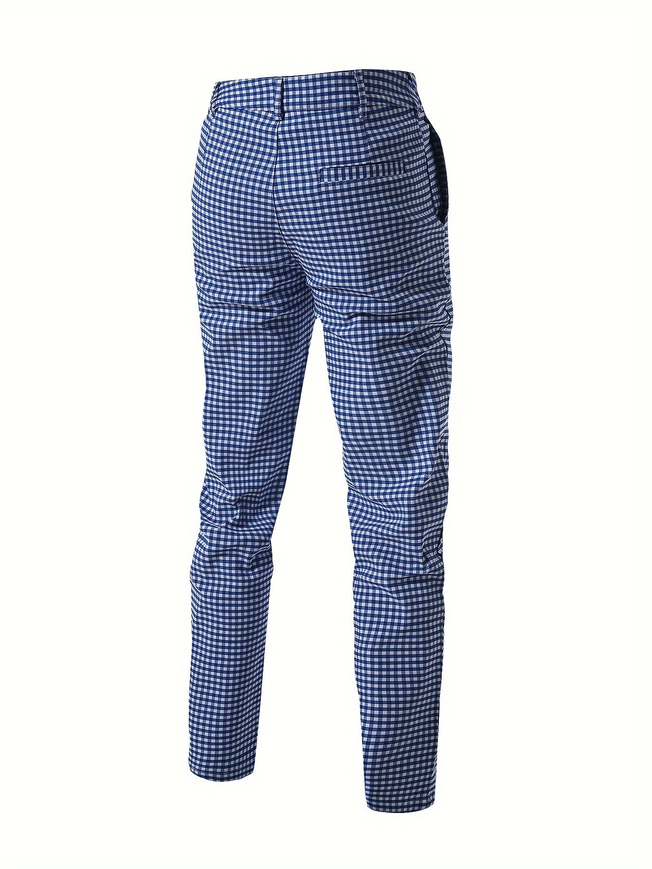 Men's Elegant Plaid Pants Viscose Blend Regular Fit Button Fly Trousers with Slight Stretch - All-Season Business Casual Long Length Anti-Wrinkle Party Dress Pants