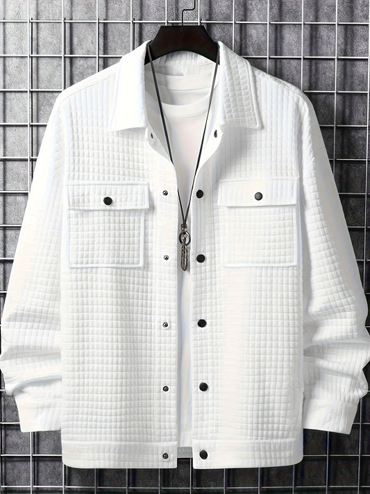 Men's Solid Color Button Lapel Collar Long Sleeve Jacket, Trendy Loose Jacket For Spring Autumn