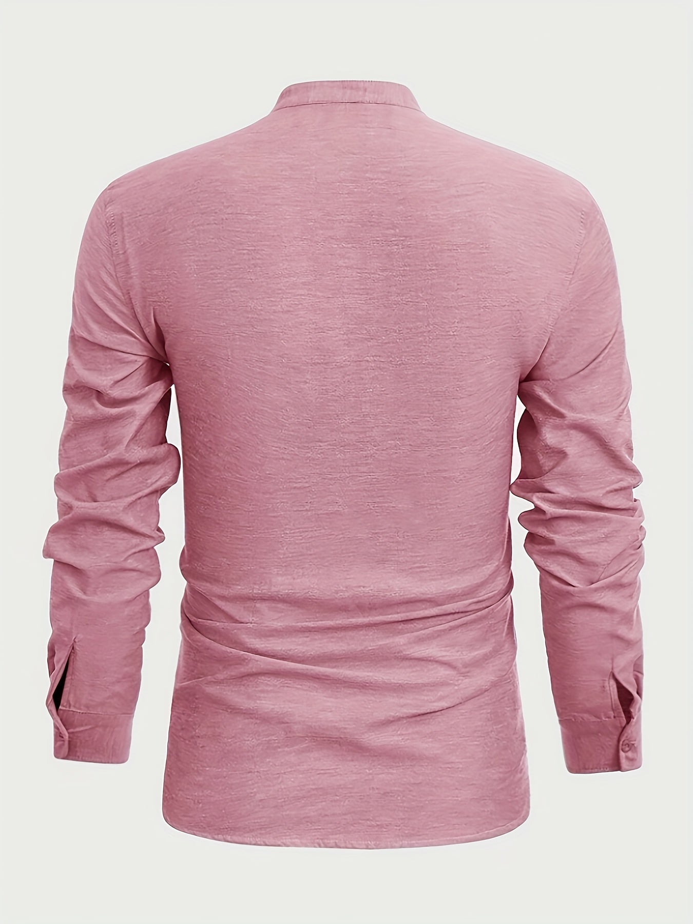 Men's Solid Color Cotton Blend Long Sleeve Lapel Stand Collar For Spring And Fall, Casual Comfy Trendy Shirt As Gift