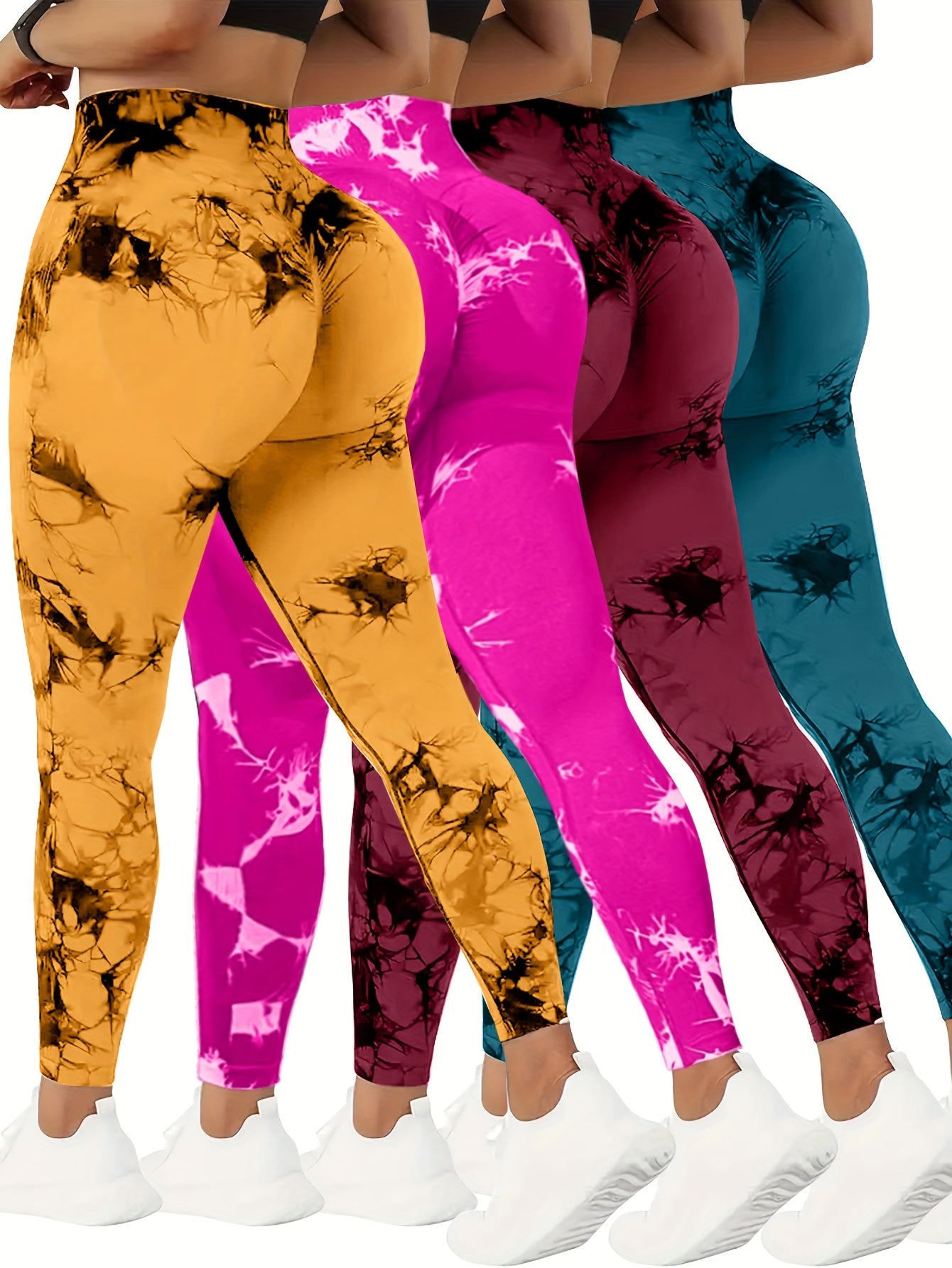 4pcs Tie Dye High Waist Sports Leggings, Running Workout Fitness YogaTight Pants, Women's Leggings