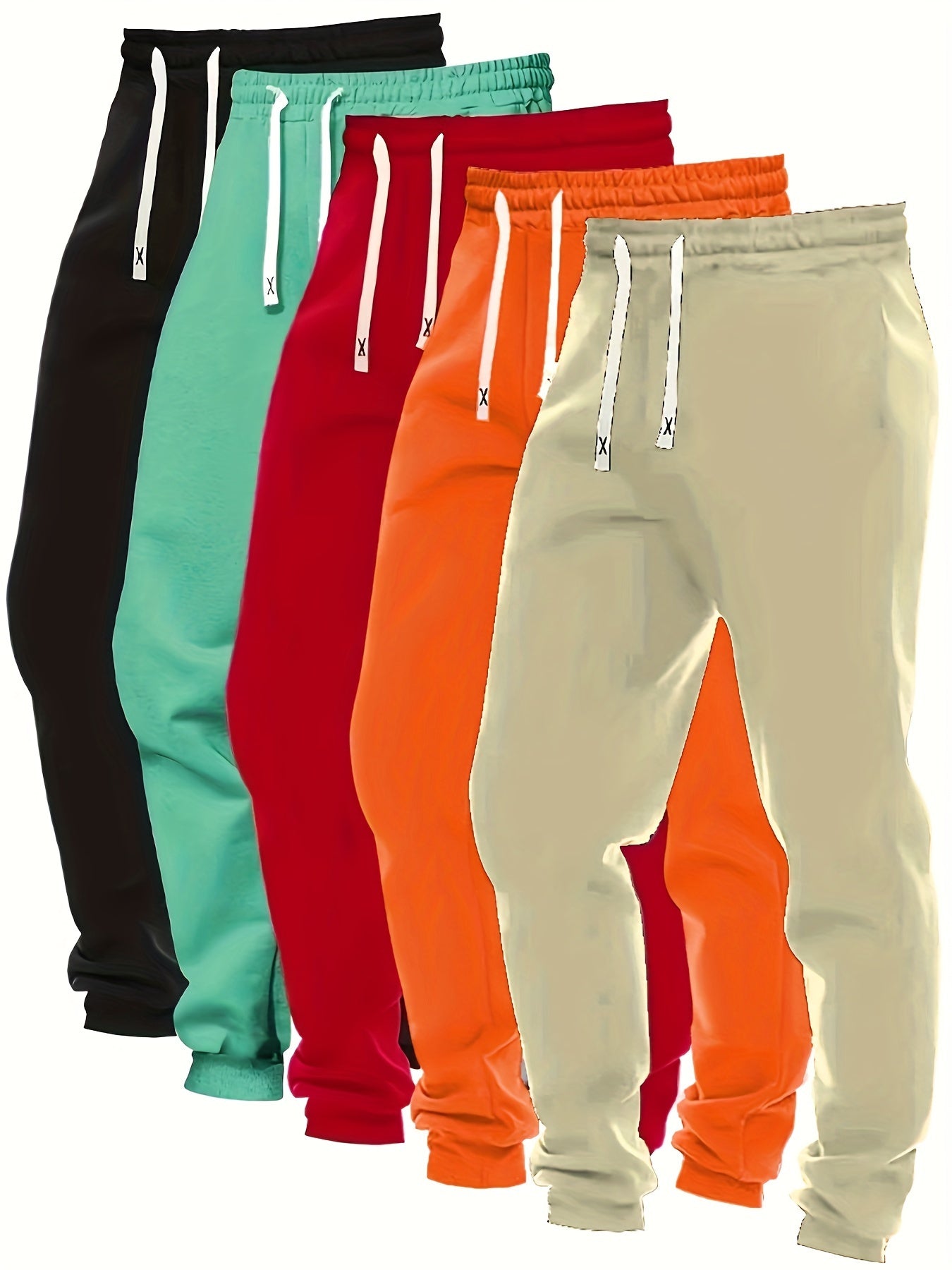 Women's 5pcs Casual Joggers with Pockets - Drawstring, Stretchy Polyester Blend, Perfect for Running & Outdoor Activities