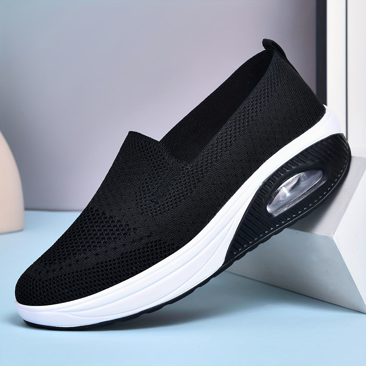 Women's Casual Slip On Sneakers, Platform Soft Sole Knitted Walking Shoes, Air-cushion Breathable Wedge Shoes For Autumn