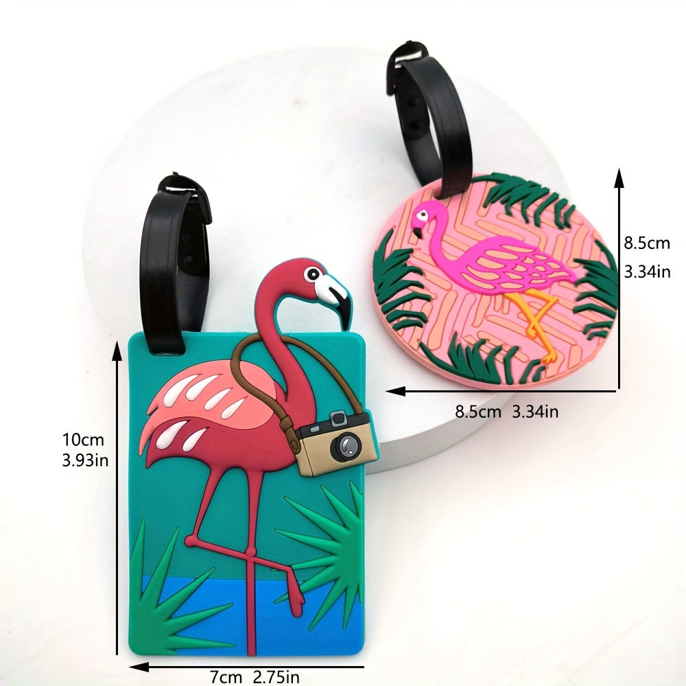 2pcs Creative Flamingo Luggage Tags, Travel Hanging Tag Identification Tag, Personal Item Boarding Tag, Travel Essential