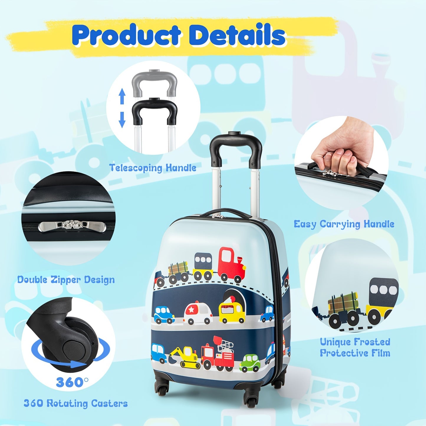 2pcs Kids Carry-On Luggage Set: 12" Backpack And 16" Rolling Suitcase For Travel