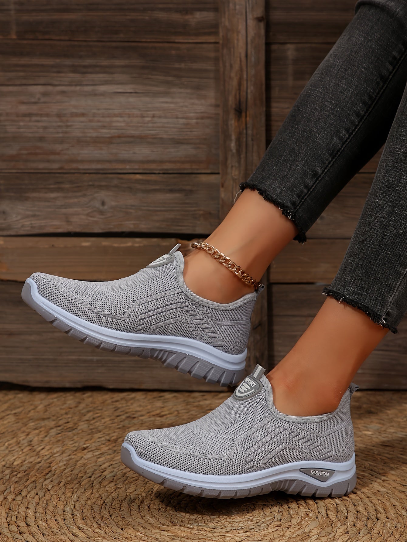 Women's Breathable Knit Sneakers, Casual Slip On Outdoor Shoes, Comfortable Low Top Shoes